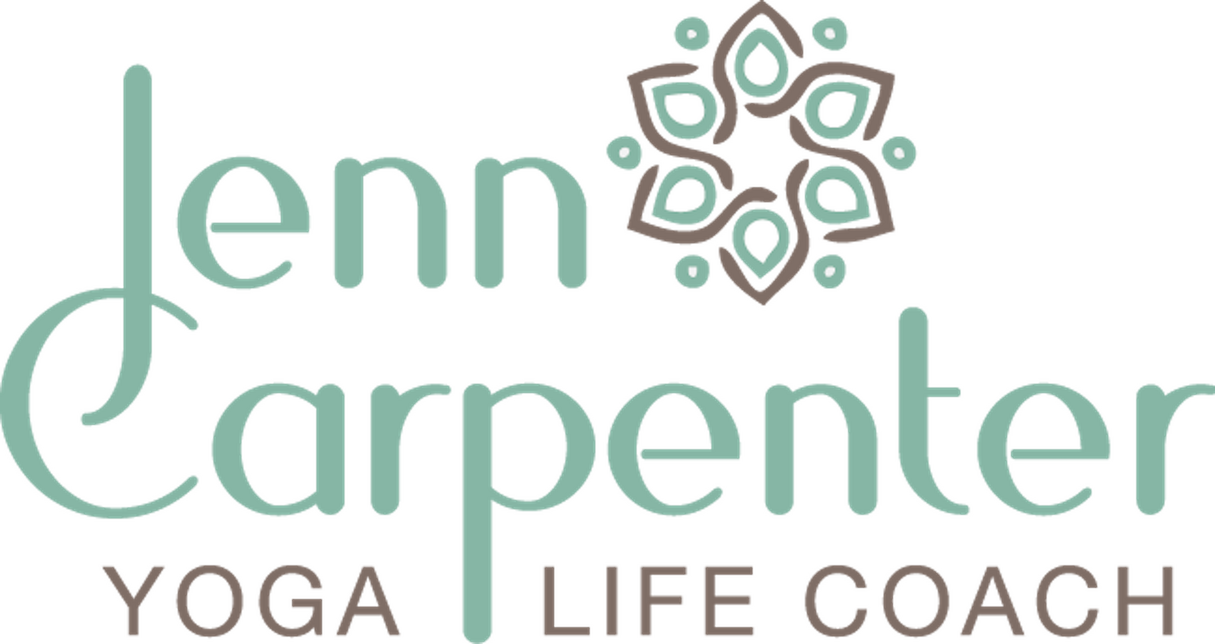Jenn Carpenter Logo Green and brown logo for Jenn Carpenter Yoga Life Coach with image of lotus flower